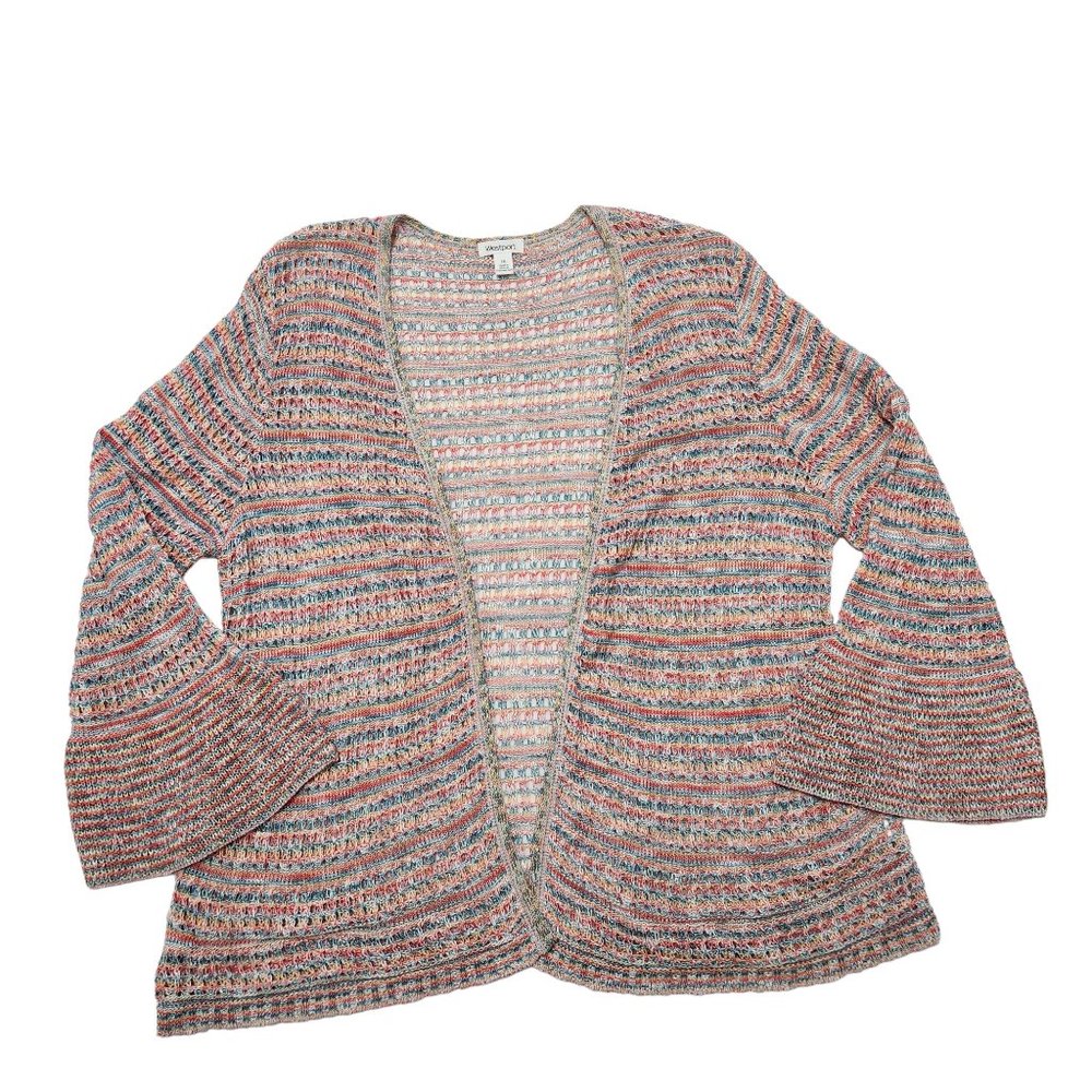 Westport Open Weave Open Front Bell Sleeved Cardigan Multicolored Size 1X